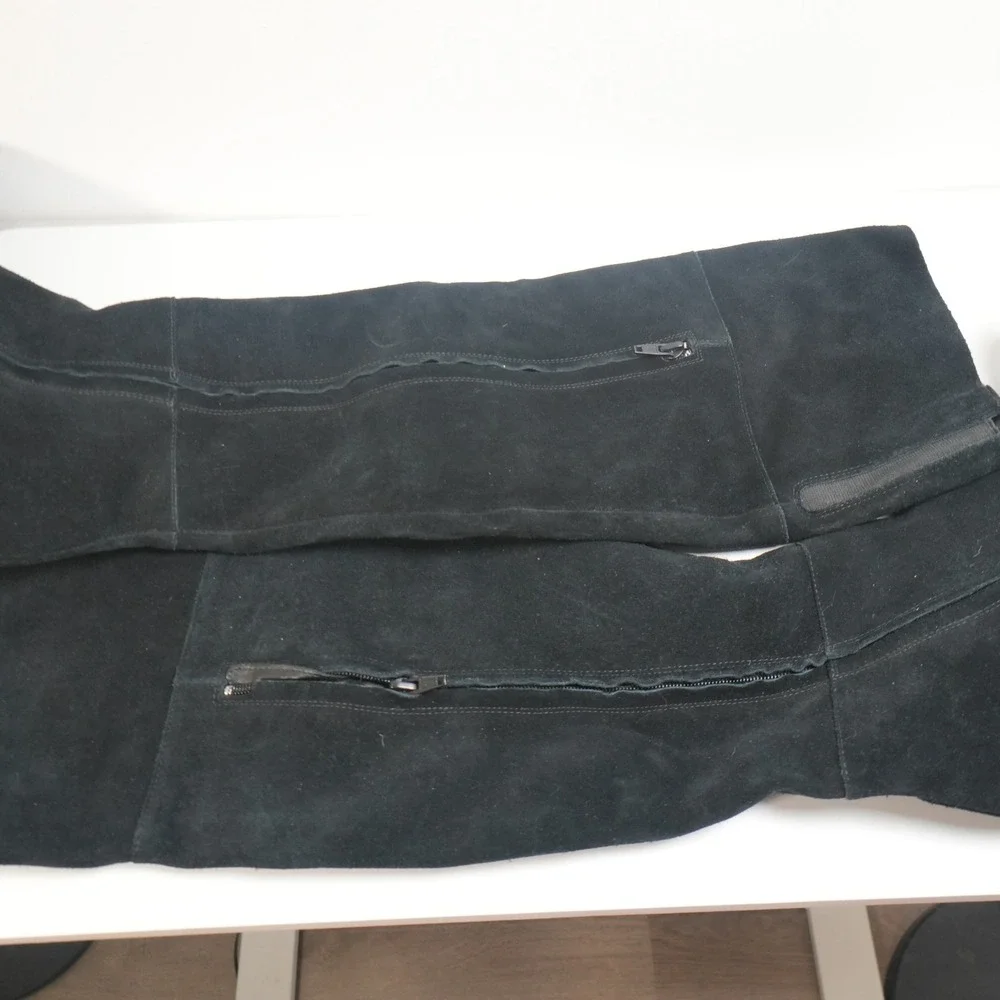 Clarks Over The Knee Boots Womens 9 Black Suede Block Heel Tall Fold Over Cuff